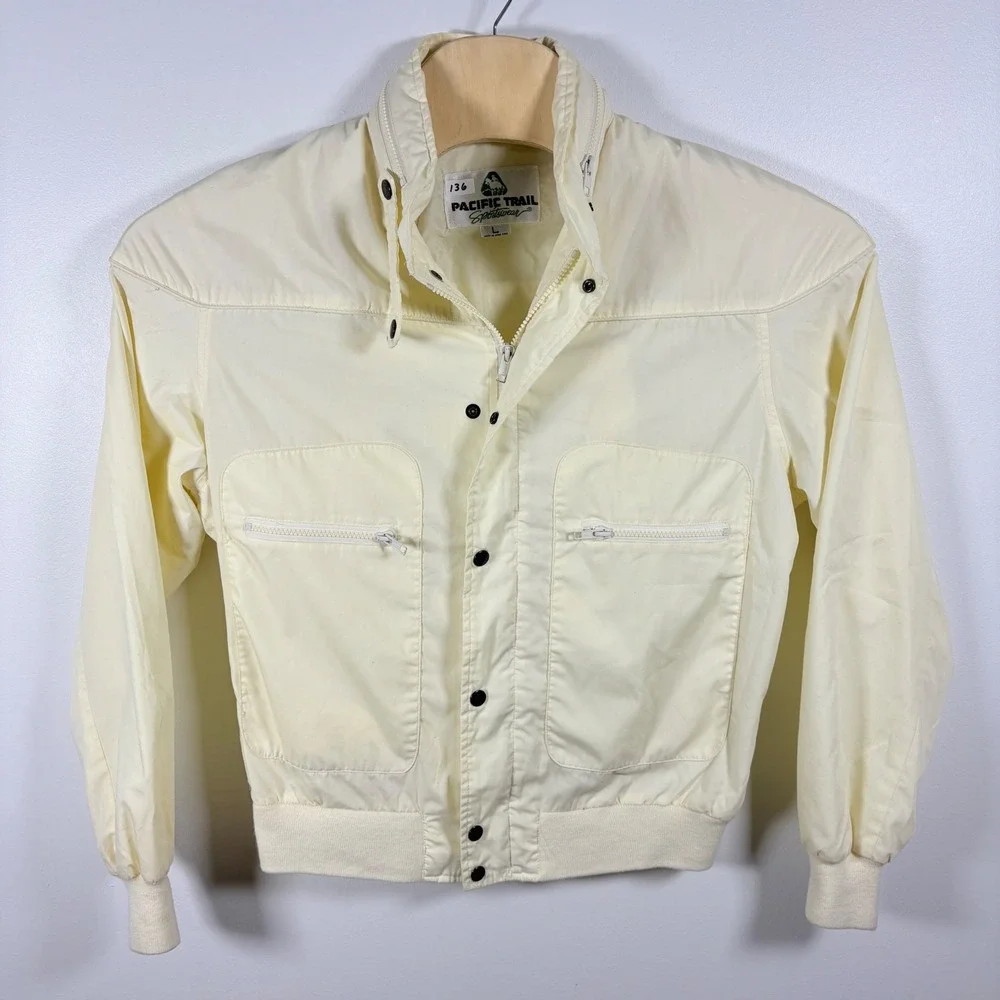 Pacific‎ Trail Sportswear Vintage Bomber Jacket Cream Off-White Mens Large